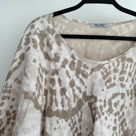 Elena Baldi 100% Linen Poncho Caftan One Size Made In Italy Lagenlook Boho Tan - Picture 3 of 9